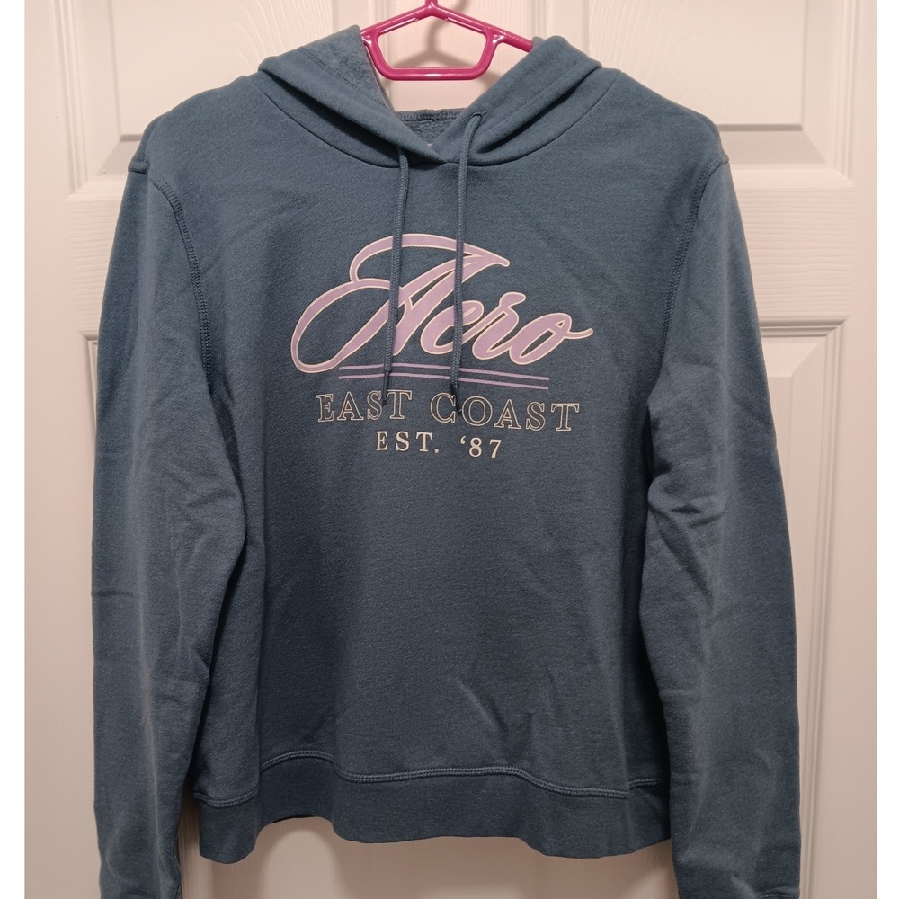 Aeropostale Womens Teal Blue Aero East Coast Graphic Hoodie Sweatshirt L 3557
